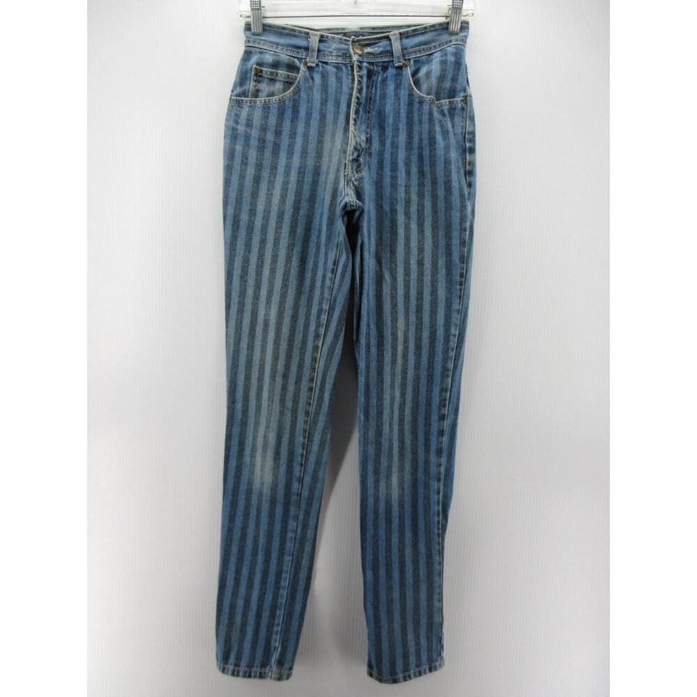 VINTAGE Coda Jeans 28 Long Slim Denim Striped High Rise 90s Faded